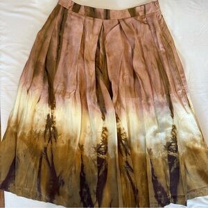 Vintage Zara Pink, Brown and Cream 100% Silk A-Line Skirt
